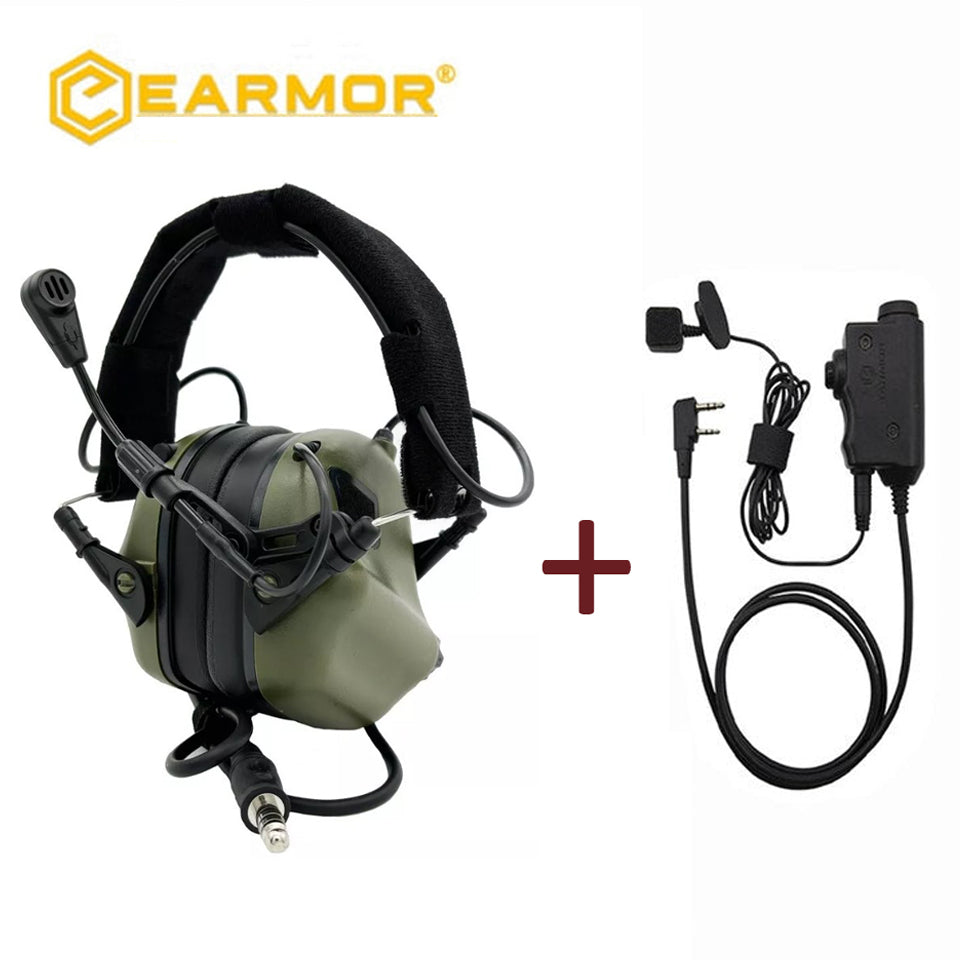 EARMOR M32 Tactical Headset & Kenwood PTT Adapter Set Shooting Communication System