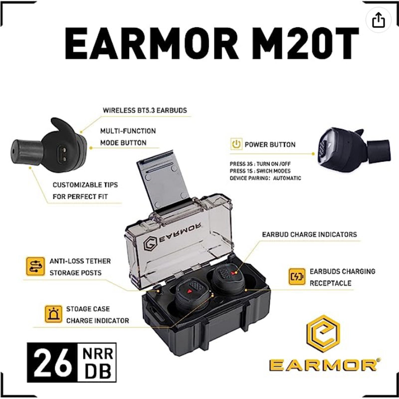 EARMOR M20T Bluetooth BT5.3 Tapones para los oídos Protección auditiva Tapones para los oídos IPSC - 2023 Nuevo 