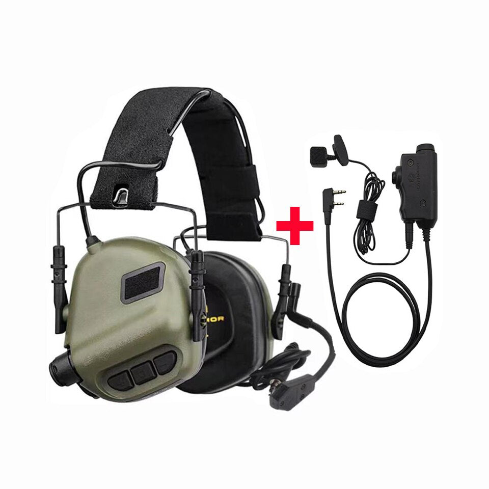 EARMOR M32 Tactical Headset & Kenwood PTT Adapter Set Shooting Communication System