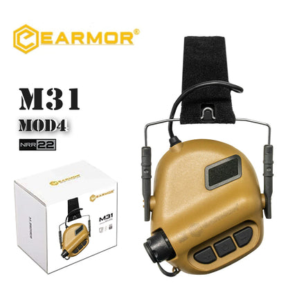 EARMOR M31-MOD4 Auriculares tácticos IPSC Protector auditivo para disparos - Coyote Brown